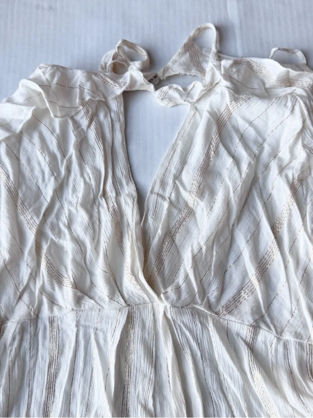 FREE PEOPLE Huxley Maxi Dress Ruffle Cutout Open Back Metallic Stripe Boho Sz M - Picture 8 of 15